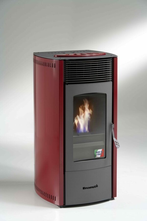 STUFA A PELLET mod. SCINTILLA 10 KW con rivestimento in ACCIAIO di colore ROSSO - MADE IN ITALY