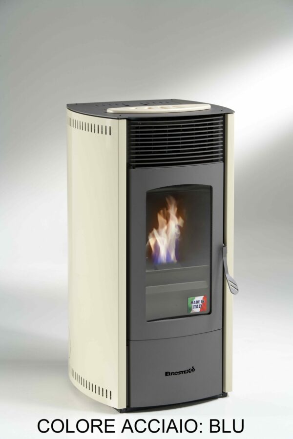 STUFA A PELLET mod. SCINTILLA 10 KW con rivestimento in ACCIAIO di colore BLU - MADE IN ITALY