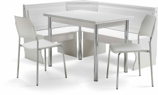 PANCA mod. FIUME ANGOLARE CON TAVOLO E DUE SEDIE finitura LACCATO BIANCO