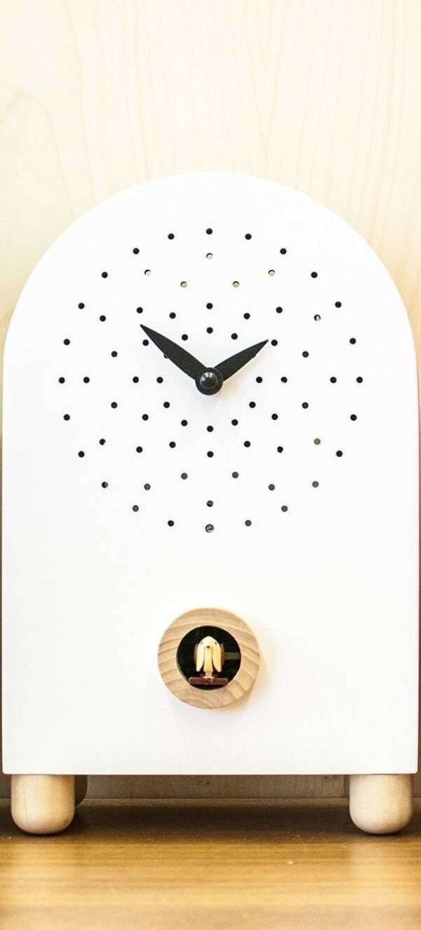 Orologio con cucù Marconi in mdf laccato e particolari in acero Made in Italy