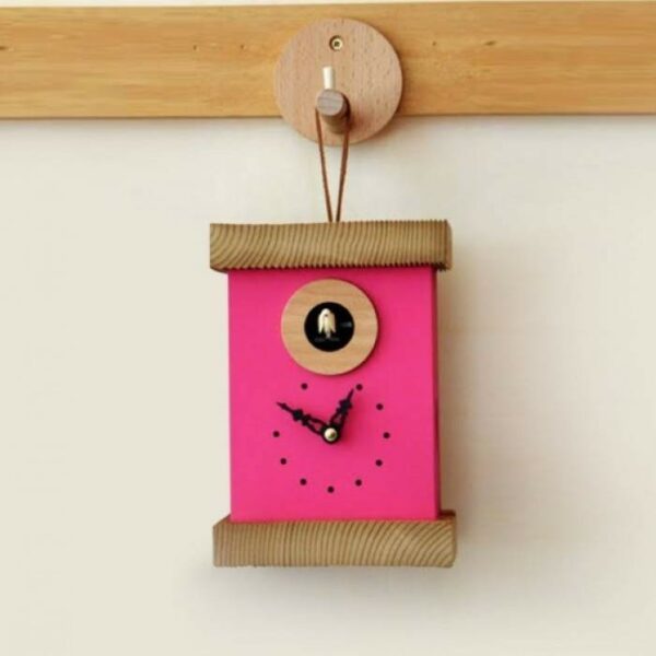 Orologio con cucù Titti in mdf laccato e abete spazzolato Made in Italy