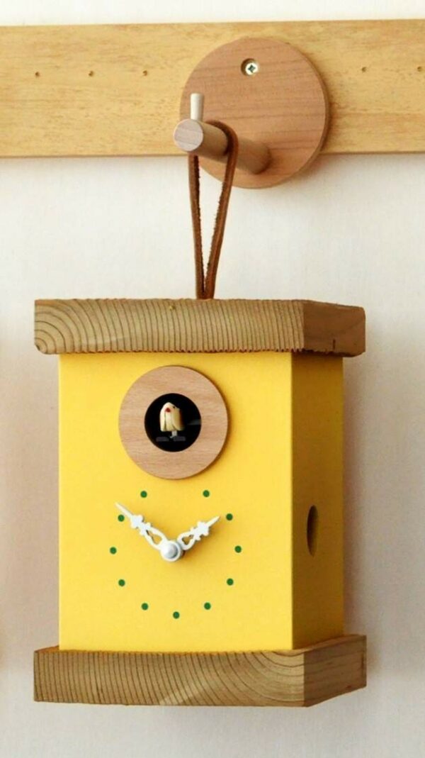 Orologio con cucù Titti in mdf laccato e abete spazzolato Made in Italy