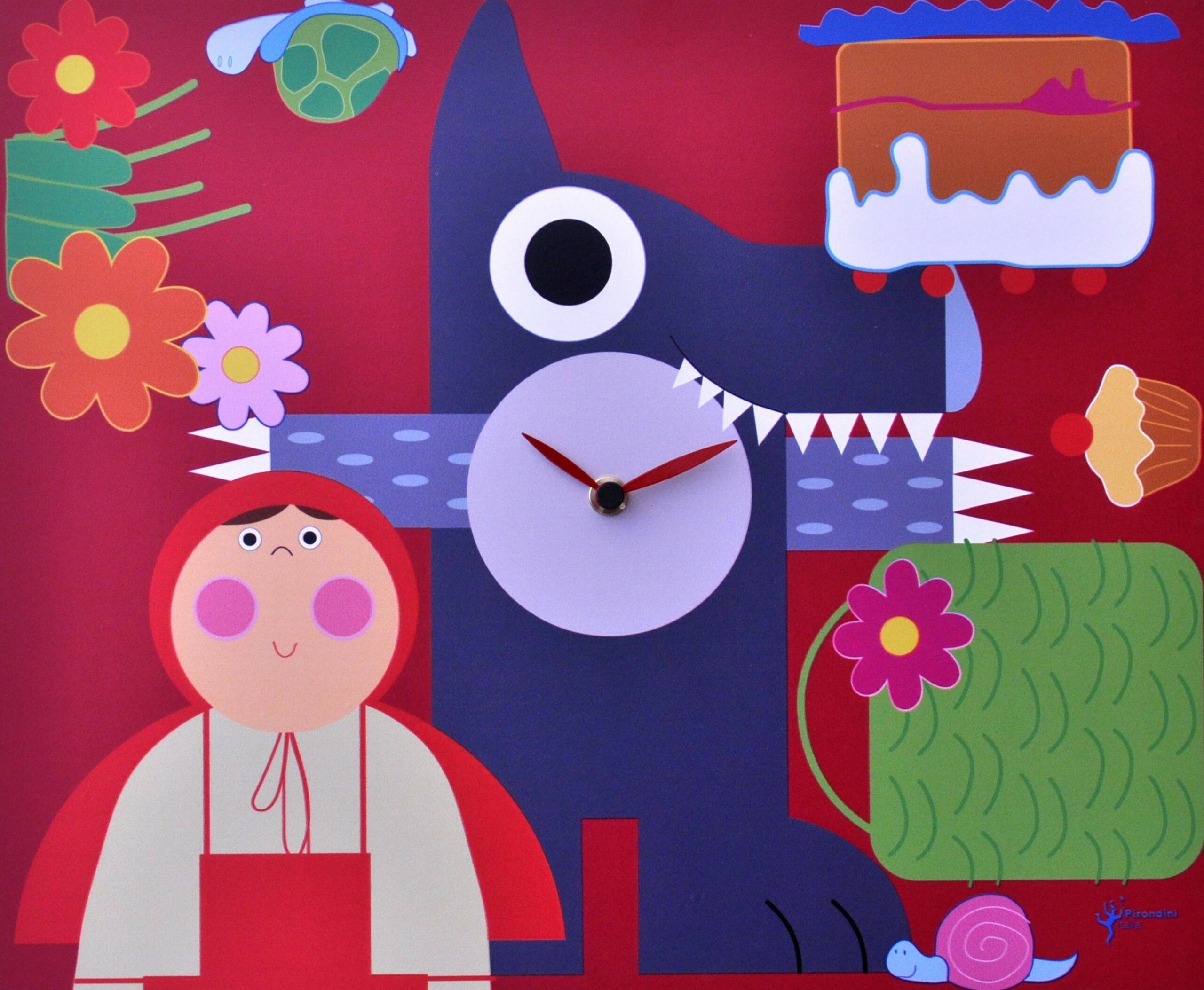 Orologio da parete Cappuccetto rosso con stampa in mdf Made in Italy