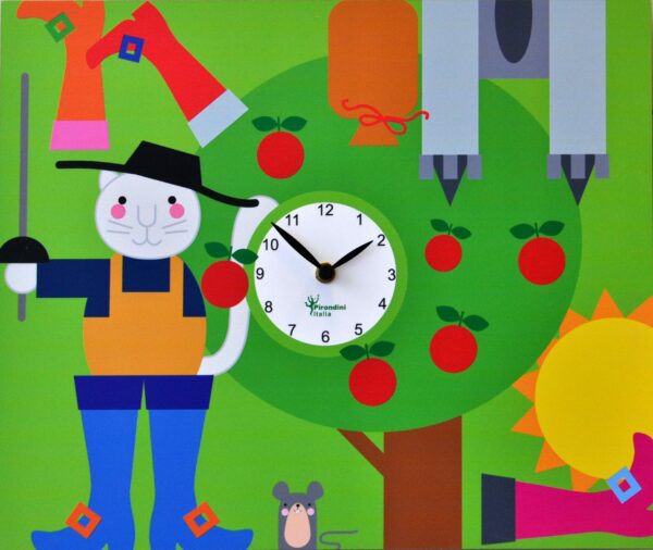 Orologio da parete Gatto con gli stivali con stampa in mdf Made in Italy
