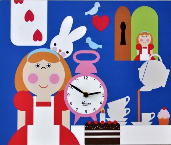 Orologio da parete Alice nel paese delle meraviglie stampa in mdf Made in Italy