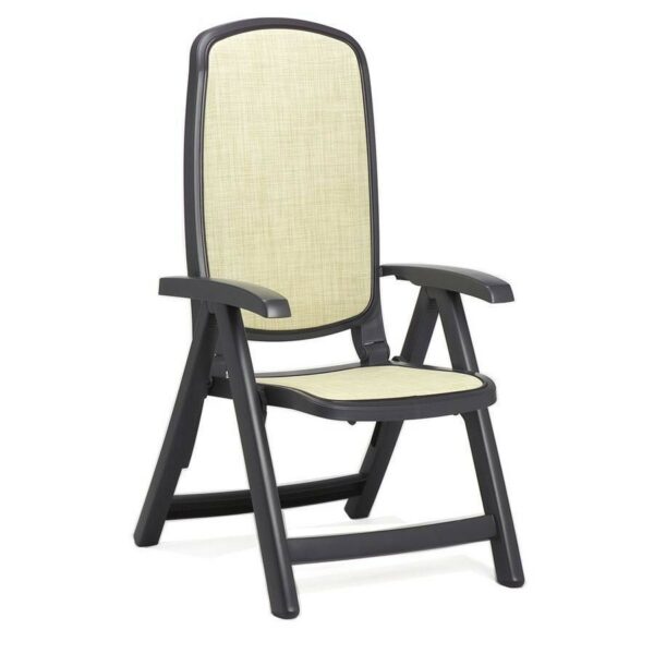 SET 2 POLTRONE PIEGHEVOLI DELTA IN POLIPROPILENE ANTRACITE, SEDILE E SCHIENALE IN TESSUTO SINTETICO BEIGE MADE IN ITALY