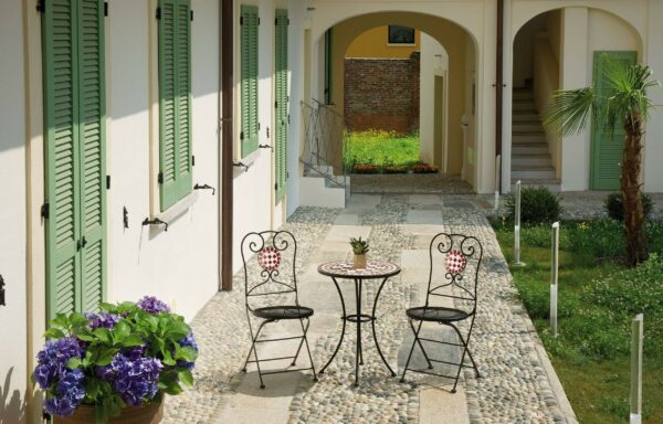 Tavolo Mosaico MOIA rotondo 55cm in ferro nero con mosaico