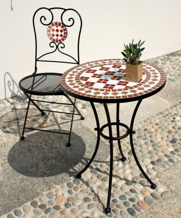 Tavolo Mosaico MOIA rotondo 55cm in ferro nero con mosaico