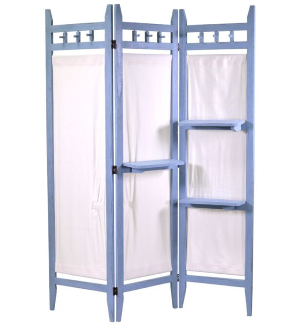 Paravento legno 3 ante con mensole blu