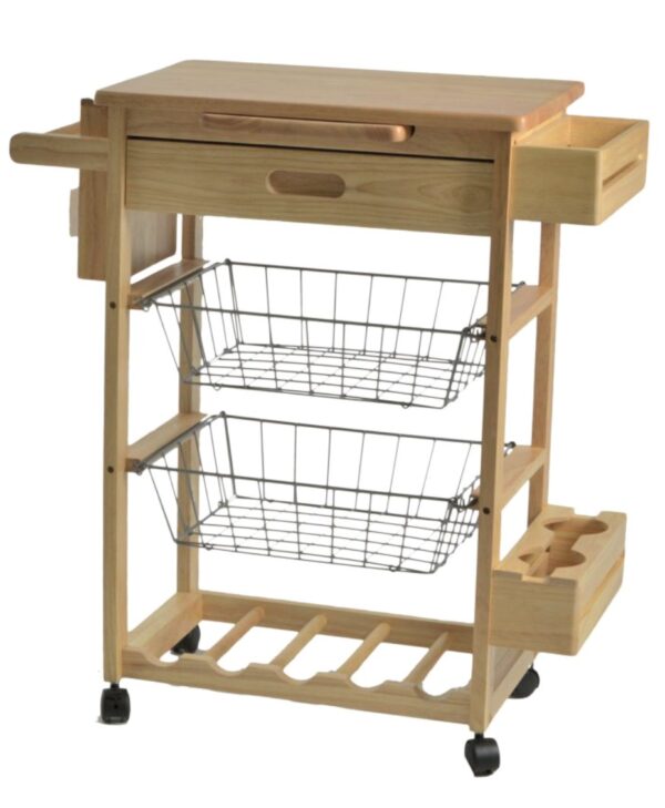 Carrello cucina in legno 1 piano + 2 cassetti metallo + 1 cassetto