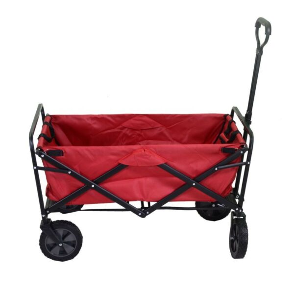 Carrello in tessuto rosso con ruote