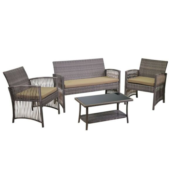 Salotto polyrattan durango con cuscini marrone 4 pezzi
