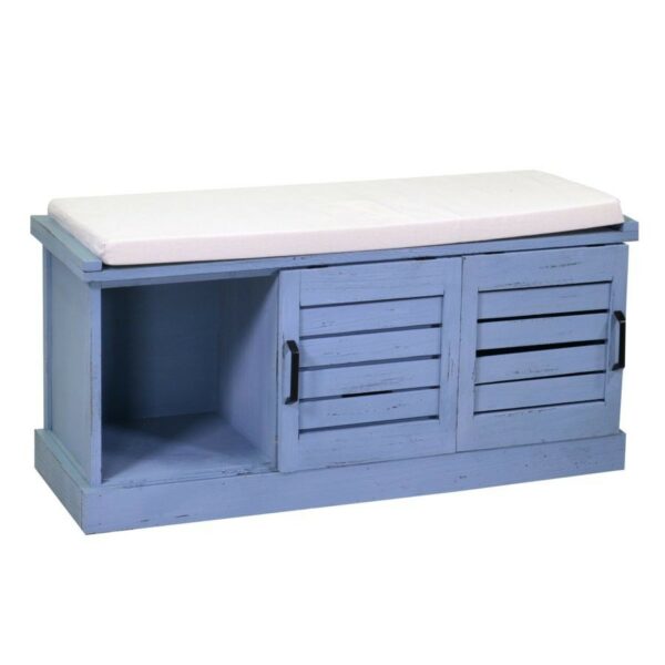 Panca legno 2 vani + 2 cassetti con cuscino blu