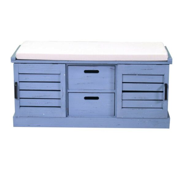 Panca legno 2 vani + 2 cassetti con cuscino blu