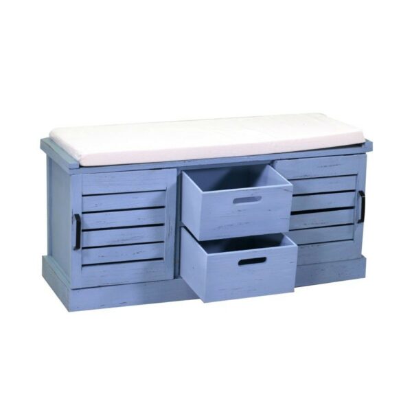 Panca legno 2 vani + 2 cassetti con cuscino blu