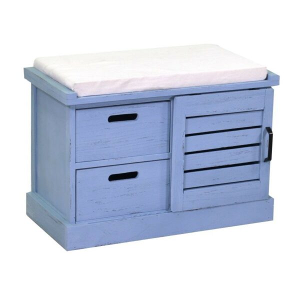 Panca legno 1 vani + 2 cassetti con cuscino blu