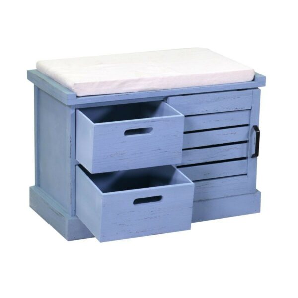 Panca legno 1 vani + 2 cassetti con cuscino blu