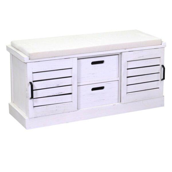 Panca Pouf legno 2 vani + 2 cassetti con cuscino bianco
