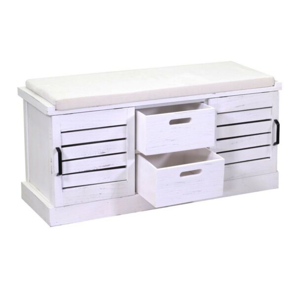 Panca Pouf legno 2 vani + 2 cassetti con cuscino bianco
