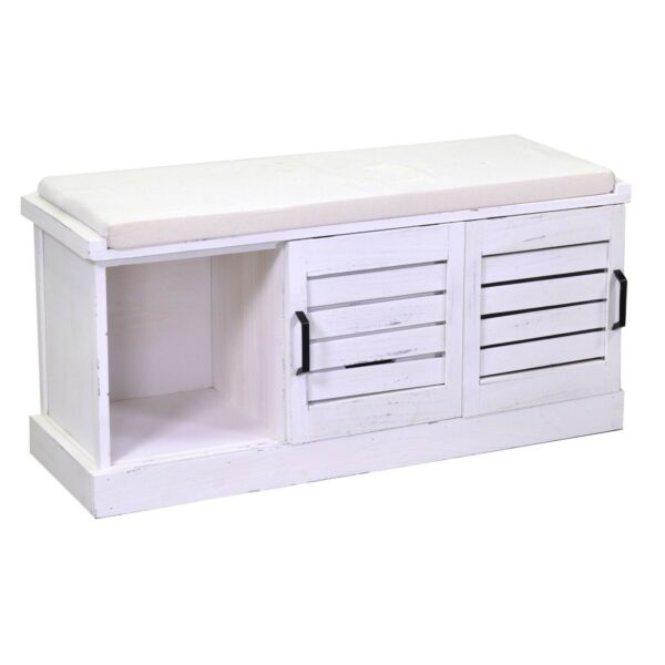 Panca Pouf legno 2 vani + 2 cassetti con cuscino bianco