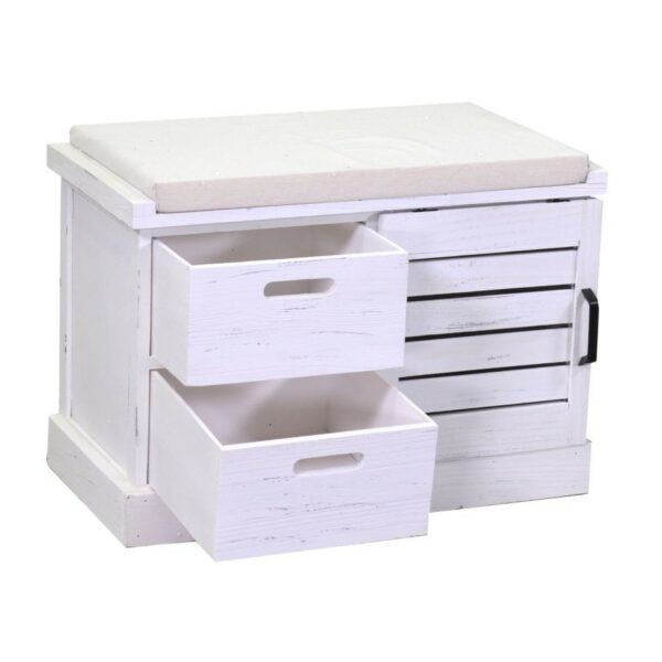 Panca puof legno 1 vano + 2 cassetti con cuscino bianco