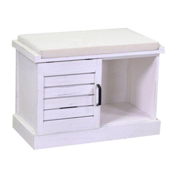 Panca puof legno 1 vano + 2 cassetti con cuscino bianco