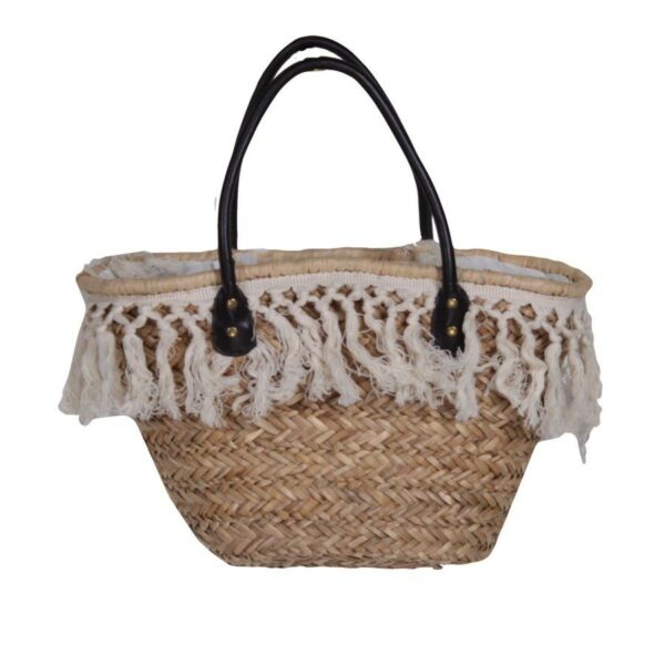 Borsa paglia frangia bianco