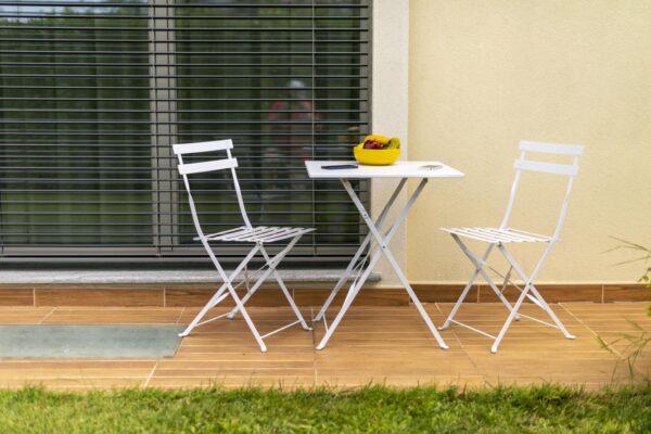 Tavolo metallo rimini bianco quadro con2 sedie pieghevoli