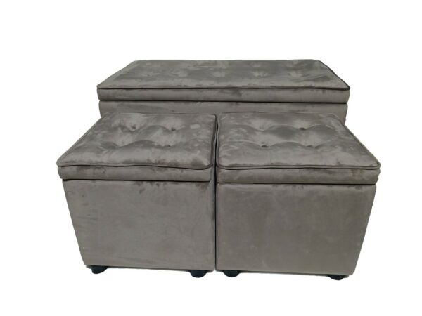 SET3 BAULE+2POUF VELLUTO TORTORA DALIA KAI