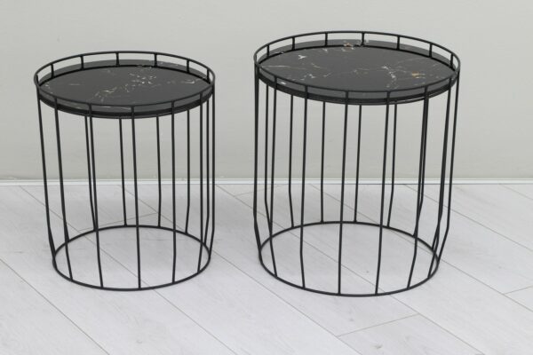 SET2 TAVOLINI ROMA TOP IN EFFETTO MARMO NERO STRUTTURA IN METALLO