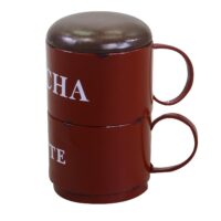 Puff metallo tazzine rosso tondo cm44x30h50