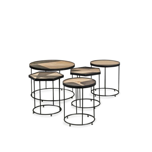 Tavolino con top in legno e inserti in pietra - Jay - STONES