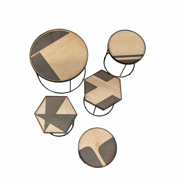 Tavolino con top in legno e inserti in pietra - Jay - STONES
