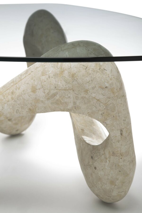 Tetris -Tavolino con top in vetro e base in pietra – STONES