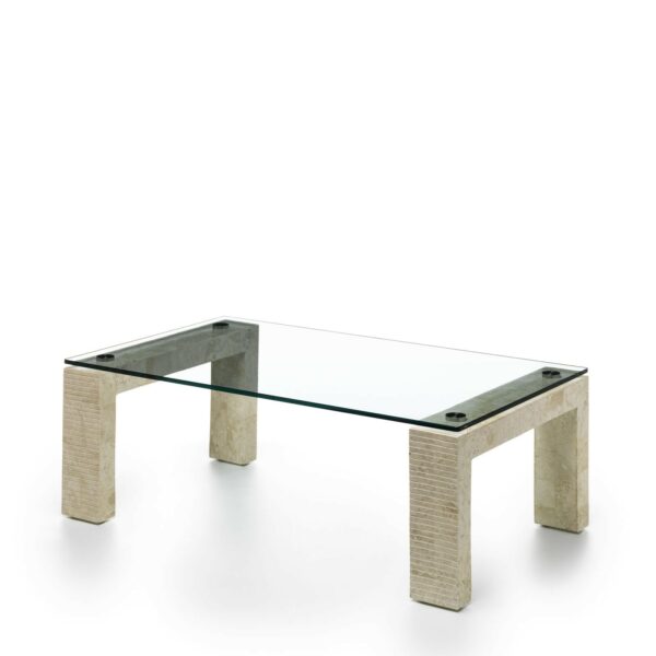 Millerighe – Tavolino con base in pietra e top in vetro – STONES