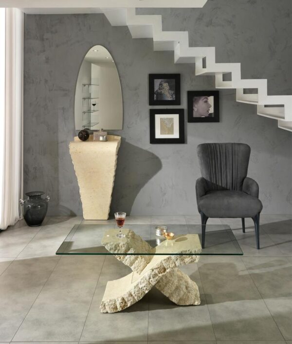 Xenon – Tavolino con base in pietra e top in vetro – STONES