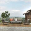 Salotto alluminio Riverside tortora 3 posti con cuscini crema (bracciolo in hpl)