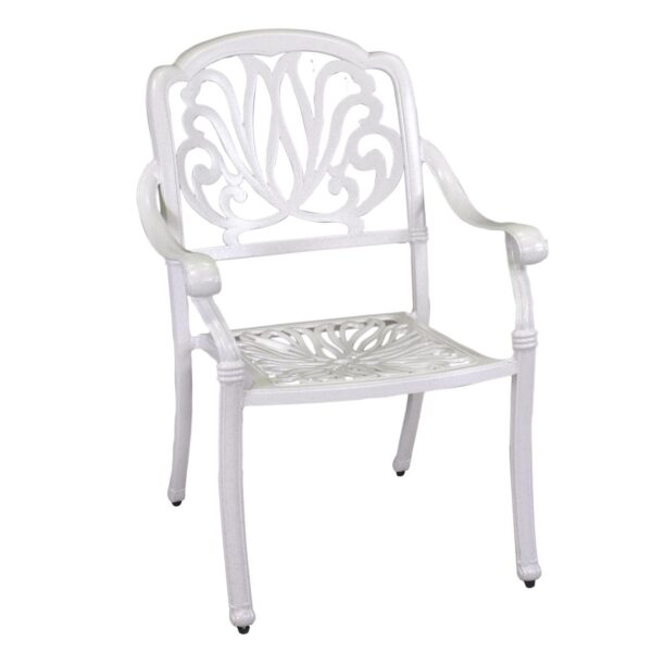 Tavolo alluminio pressofuso Maryland bianco tondo con 4 poltrone con braccioli