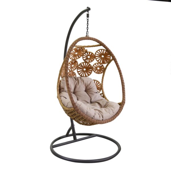 Dondolo pensile Clinton beige con supporto nero e cuscino cm116x100h200