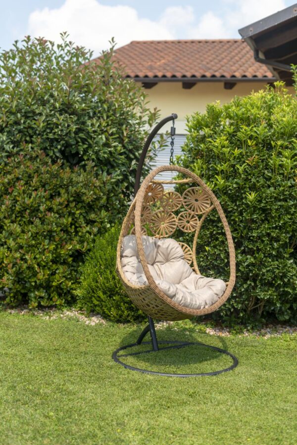 Dondolo pensile Clinton beige con supporto nero e cuscino cm116x100h200