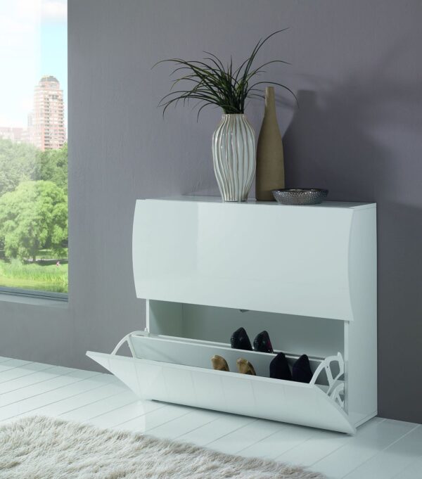 Scarpiera Onda 2 Ante a Ribalta 101x81,4x26,6 cm – Bianco Lucido