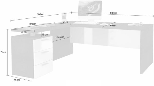Scrivania ad angolo New Selina – 180x75x60 – Bianco Lucido