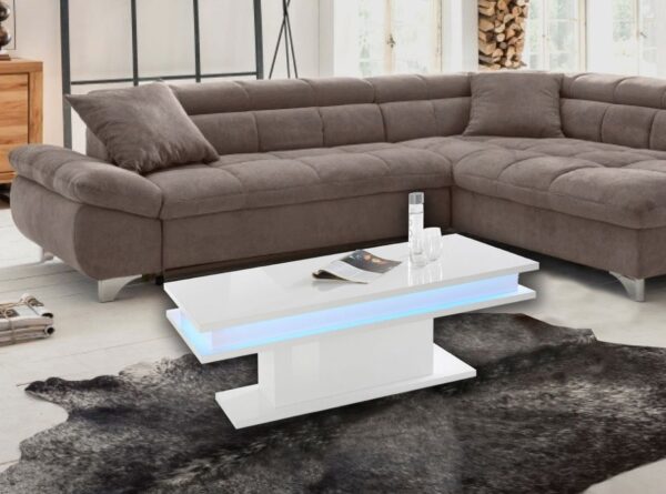 Tavolino da caffè Little Big – 100cm con LED – Bianco Lucido