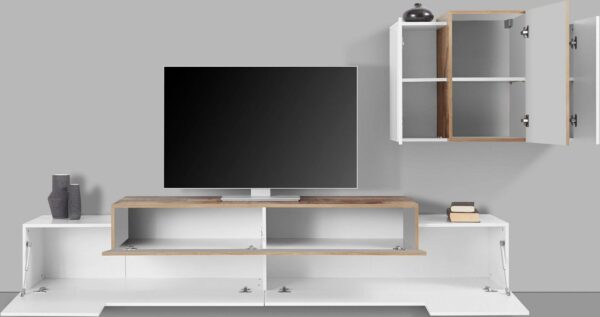 Set Soggiorno Coro 240 – Mobile + Pensile – Bianco e Acero Pereira