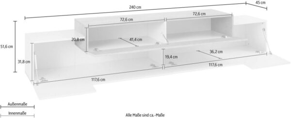 Mobile Porta TV Coro 240 – Bianco Lucido e Cemento