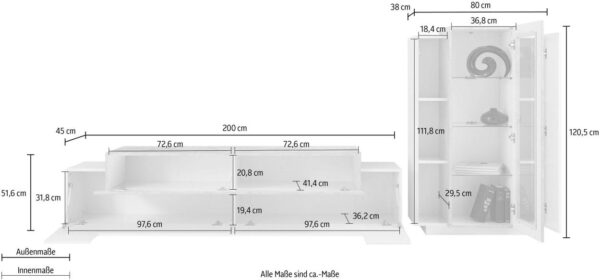 Set Soggiorno Coro 200 – Mobile + Vetrina – Bianco e Cemento