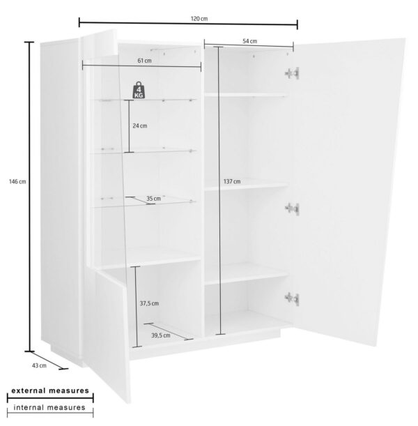 Vetrina Vega – 2 ante – 120x146x13 - Bianco Lucido