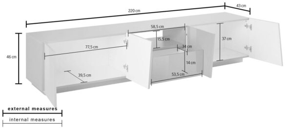 Mobile Porta TV Vega 220 – 4 ante/1 cassetto – Bianco Lucido