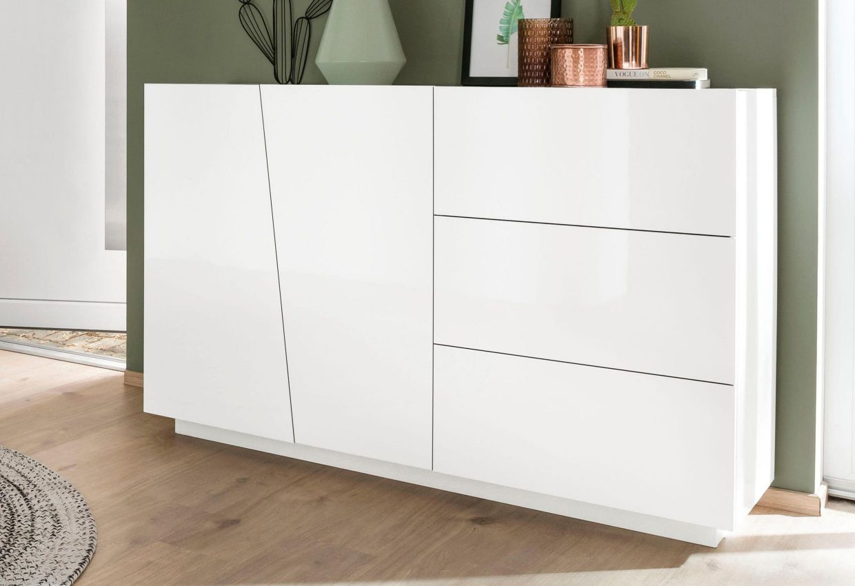 Credenza Vega 140 – 2 ante/3 cassetti – Bianco Lucido