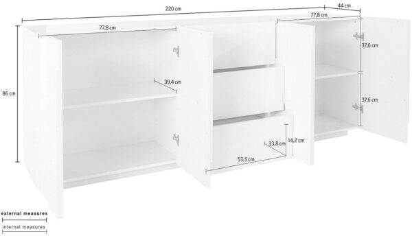 Credenza Ping 220 – 4 ante/3 cassetti – Ardesia